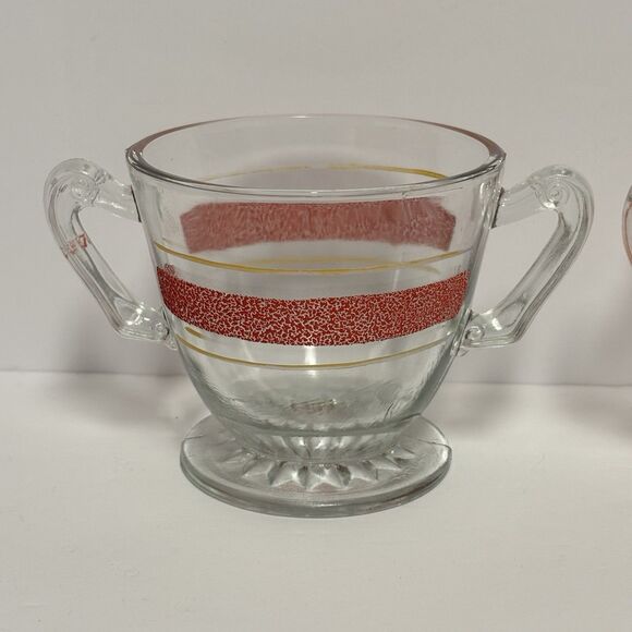 1940's KENT Glass Vacuum Coffee Cream & Sugar Red Frost Set Chicago - Picture 7 of 13